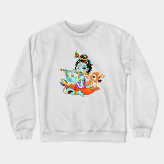 Baby Krishna with sacred cow Crewneck Sweatshirt by ddraw